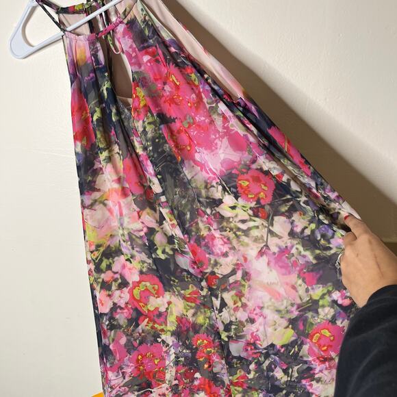 Maggy London Floral Maxi Dress Womens 12 Sleeveless Keyhole Watercolor Spring - Picture 10 of 10